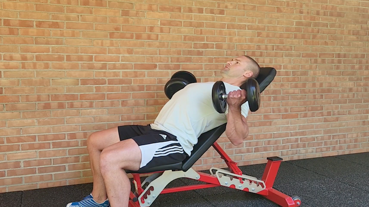 person performing incline dumbbell curl